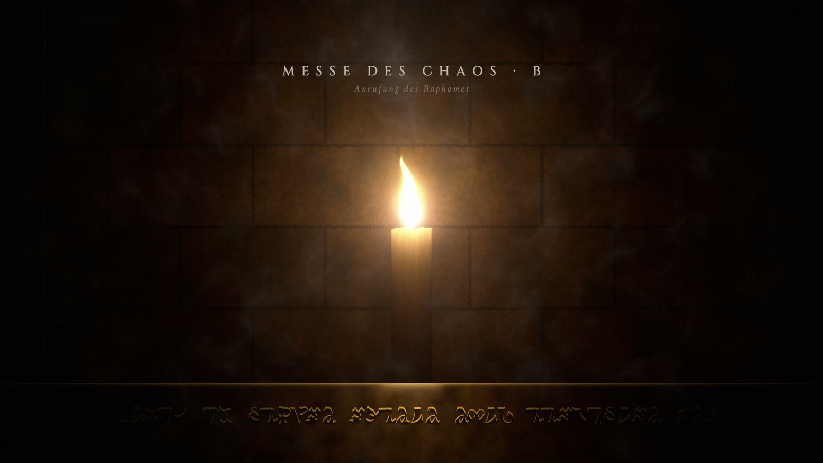 A single candle is lit in the dark in front of a stone wall