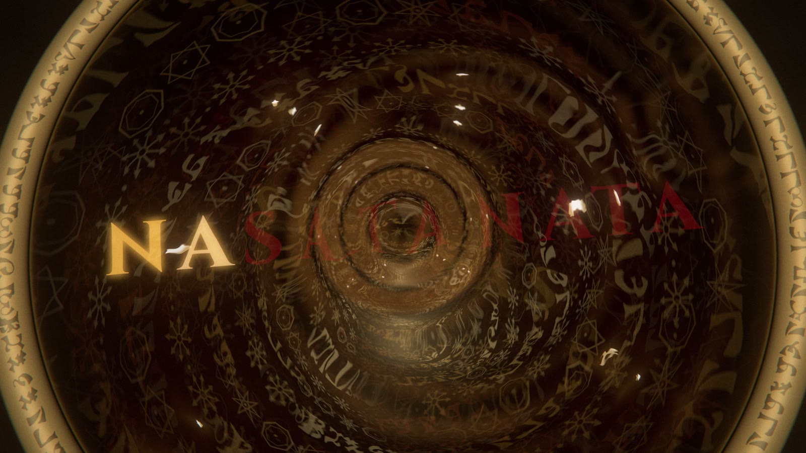 The black obsidian scrying mirror with a vortex of sigils and the word NASATANATA